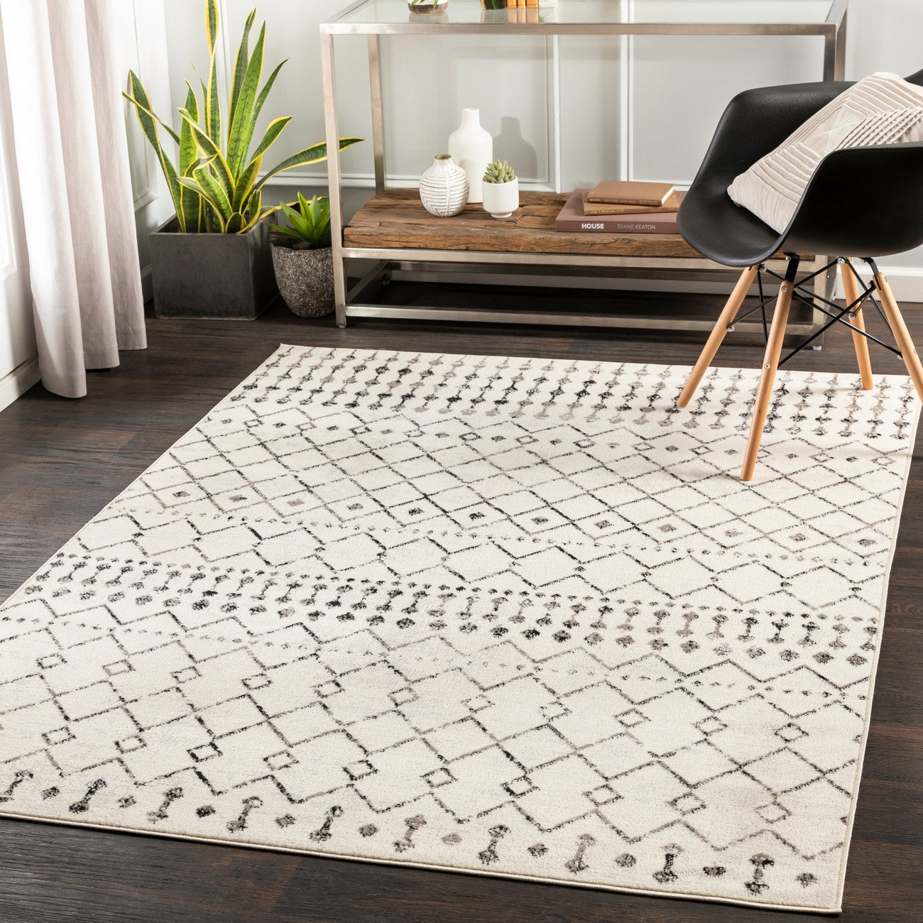 LEONOR Berber Geometric Light Grey Area Rug Roomscene