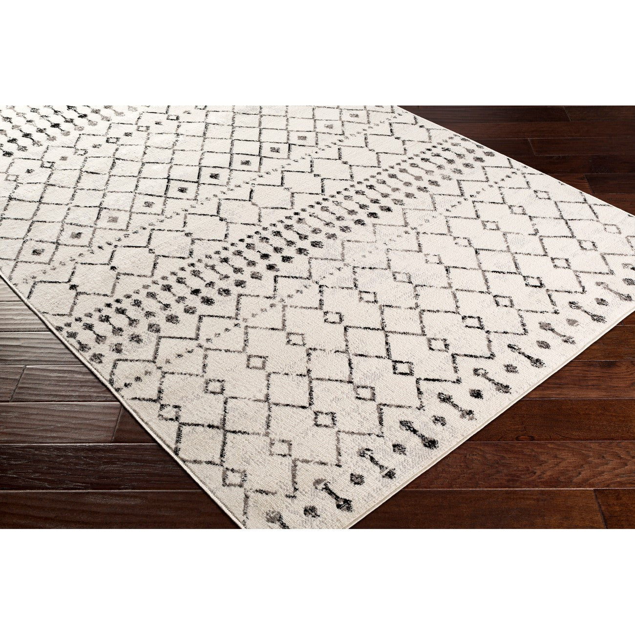LEONOR Berber Geometric Light Grey Area Rug Corner