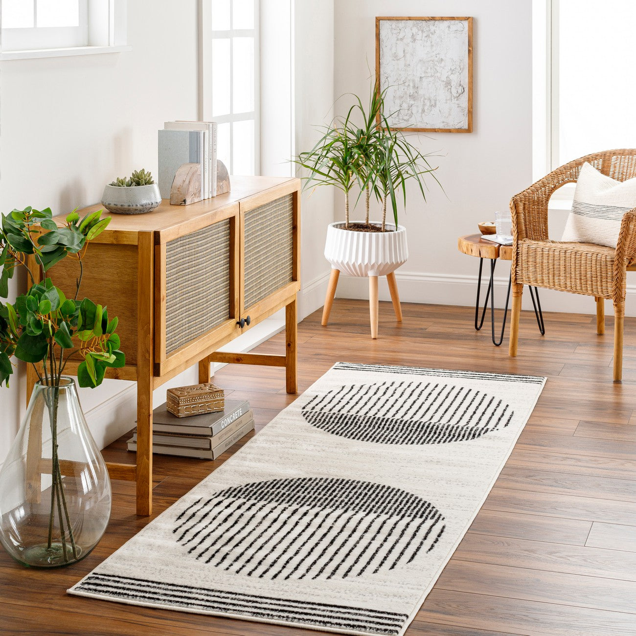 ENSO Scandi Geometric White/Black Area Rug Roomscene