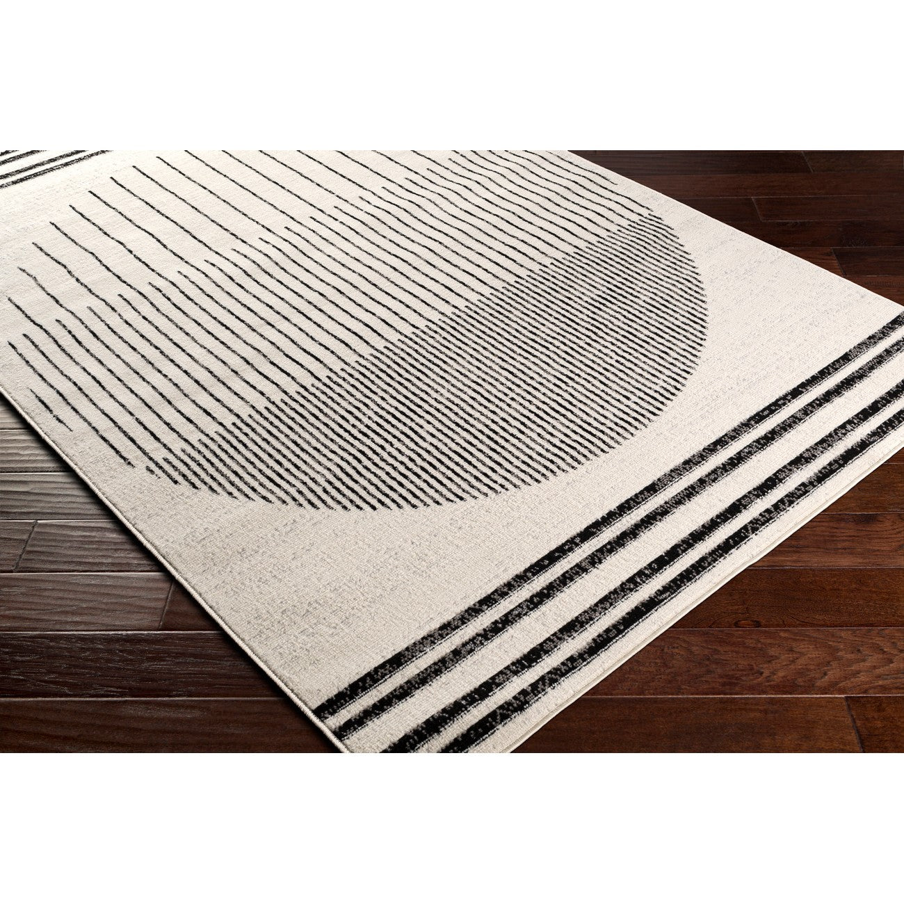 ENSO Scandi Geometric White/Black Area Rug Corner