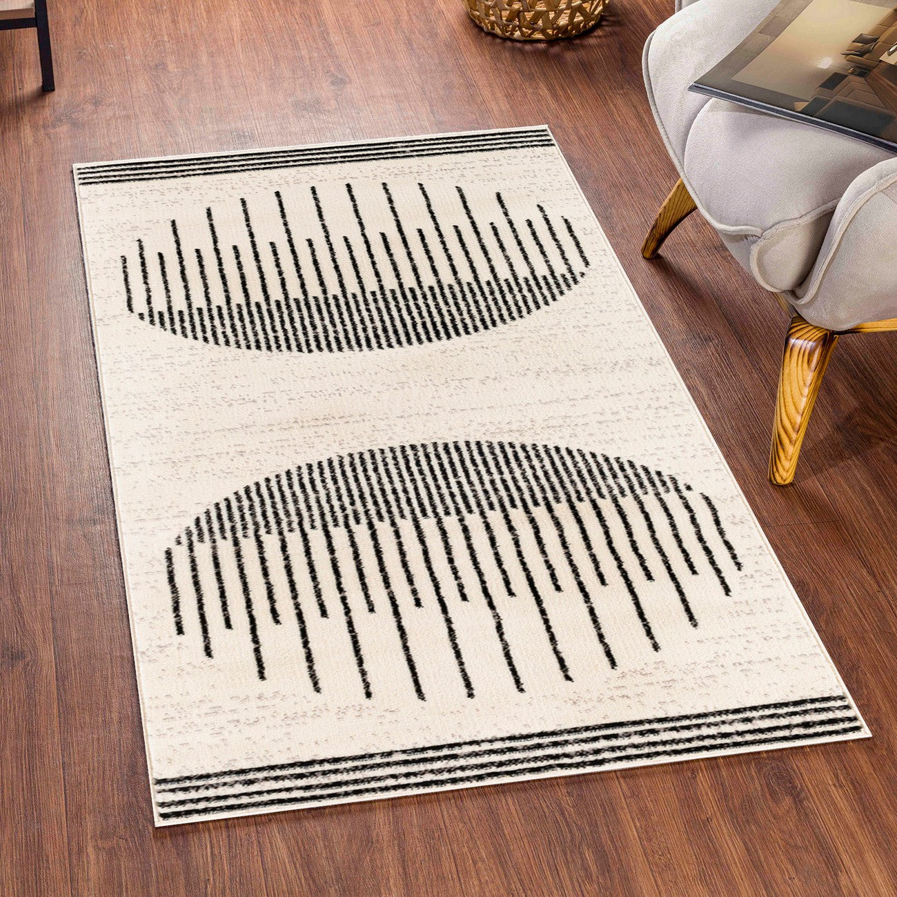 ENSO Scandi Geometric White/Black Area Rug Roomscene