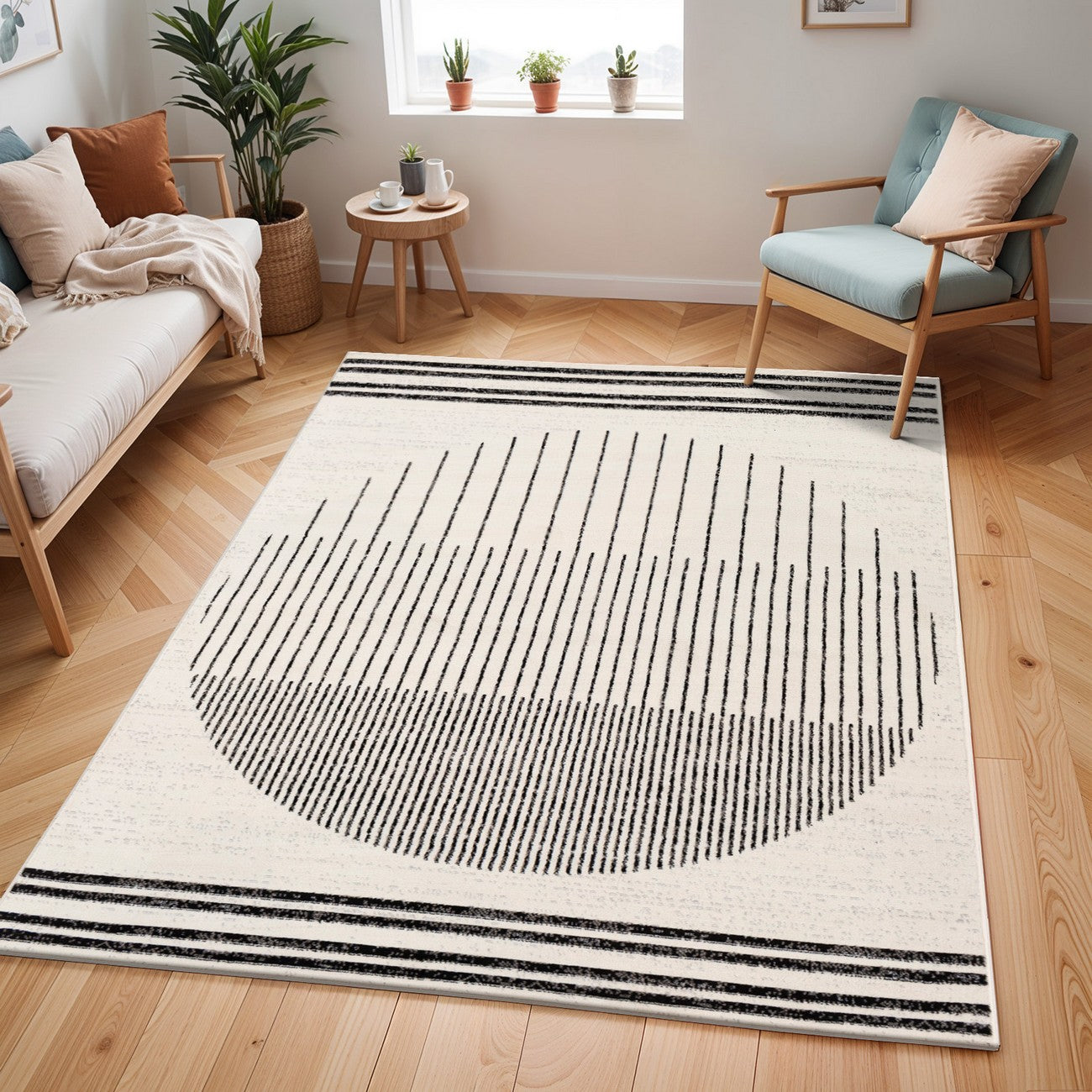 ENSO Scandi Geometric White/Black Area Rug Roomscene
