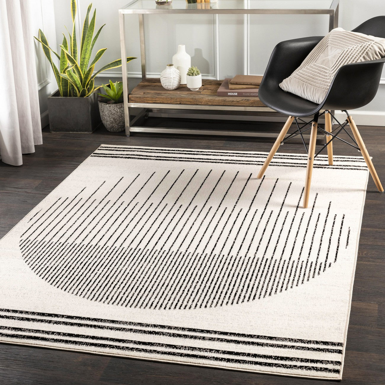 ENSO Scandi Geometric White/Black Area Rug Roomscene