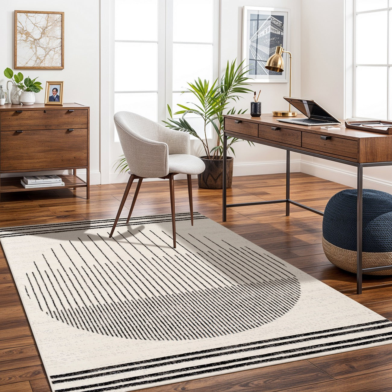 ENSO Scandi Geometric White/Black Area Rug Roomscene