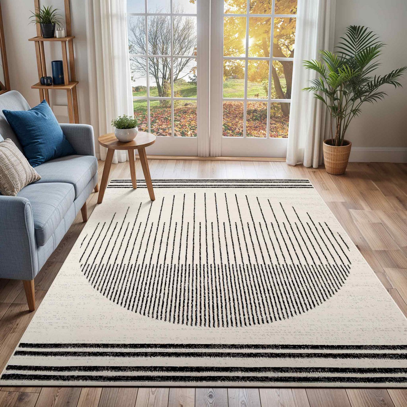 ENSO Scandi Geometric White/Black Area Rug Roomscene
