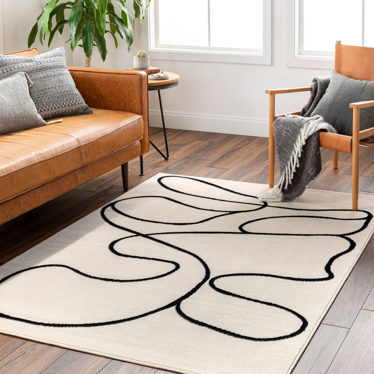 LYLOU Scandi Modern Beige Area Rug Roomscene