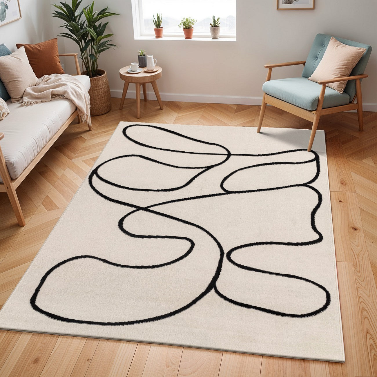 LYLOU Scandi Modern Beige Area Rug Roomscene
