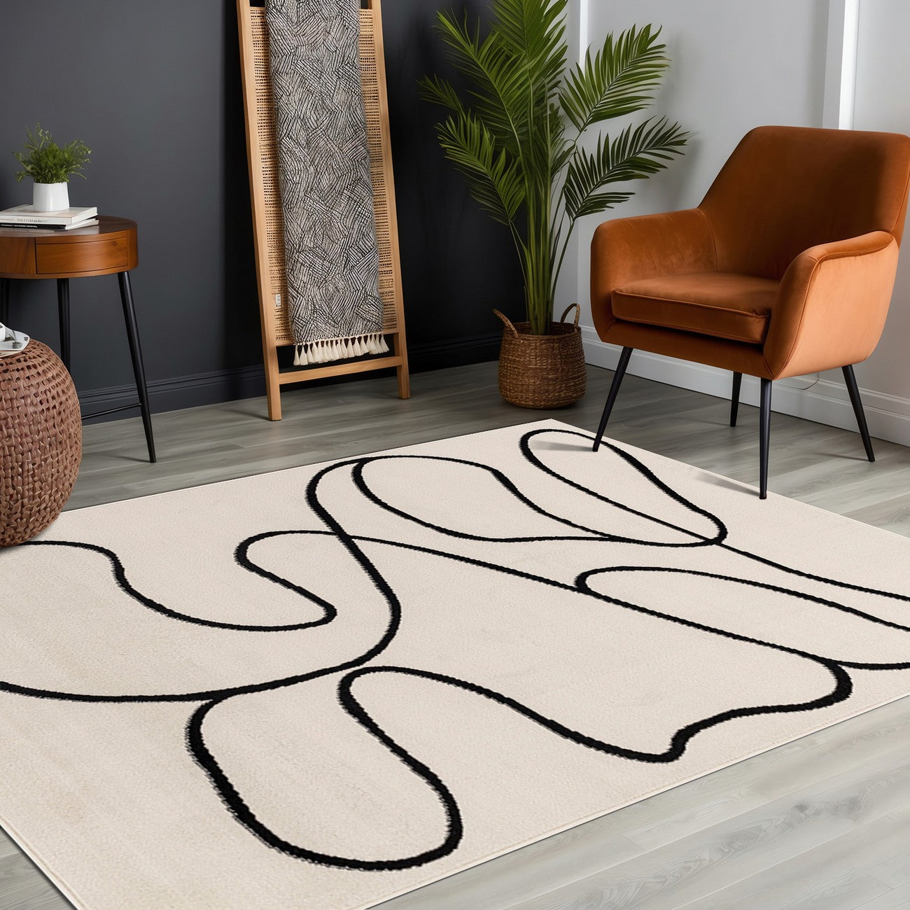 LYLOU Scandi Modern Beige Area Rug Roomscene