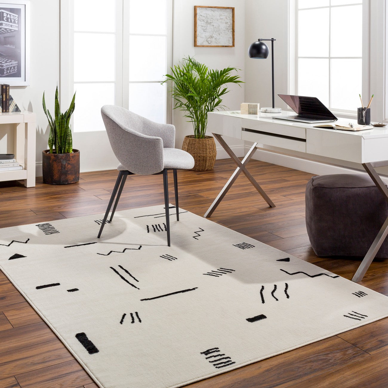 BIEBE OAK Scandi Modern Beige Area Rug Roomscene