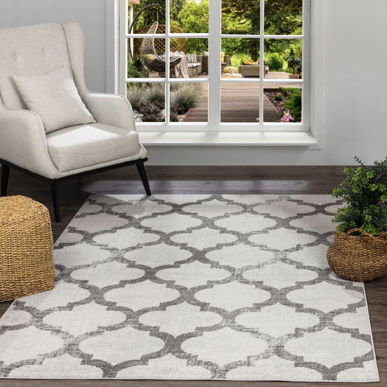 QUINN Scandi Modern Grey Area Rug Roomscene