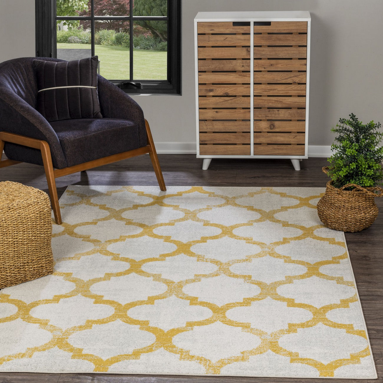QUINN Scandi Modern Yellow Area Rug Roomscene
