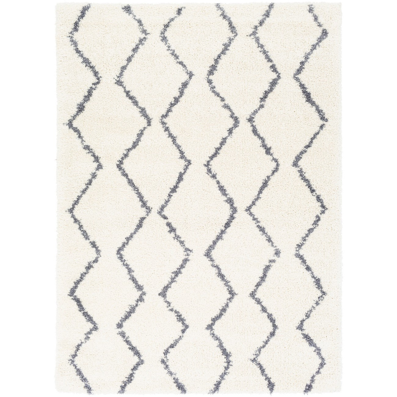 RACHEL Shaggy Geometric Plush Pile White Area Rug Flat