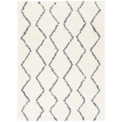 RACHEL Shaggy Geometric Plush Pile White Area Rug Flat