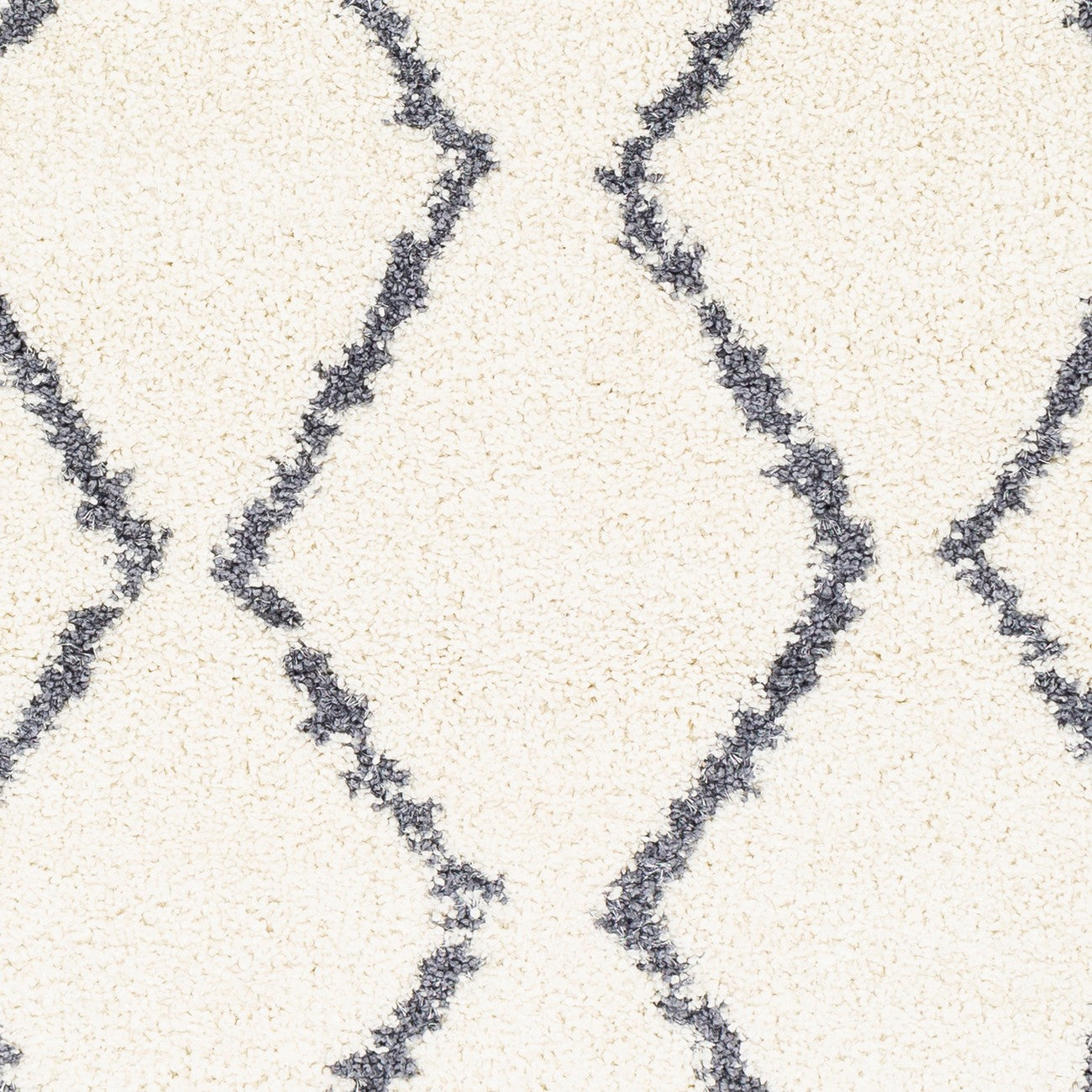 RACHEL Shaggy Geometric Plush Pile White Area Rug Swatch