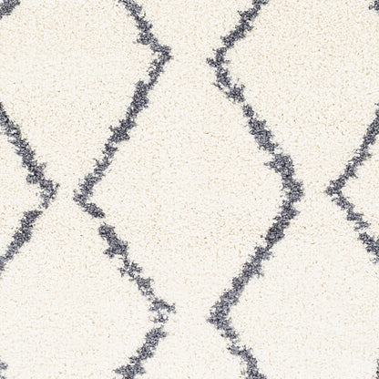 RACHEL Shaggy Geometric Plush Pile White Area Rug Swatch