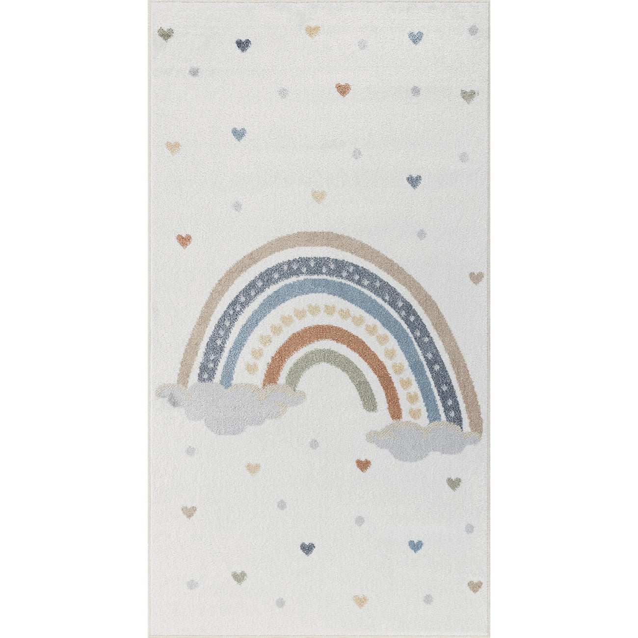 RAINI-BOW Machine Washable Rainbow Kids Room Rug Flat