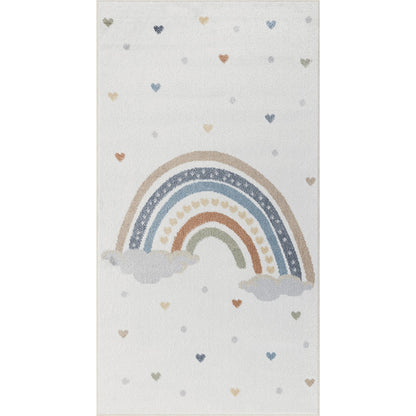 RAINI-BOW Machine Washable Rainbow Kids Room Rug Flat