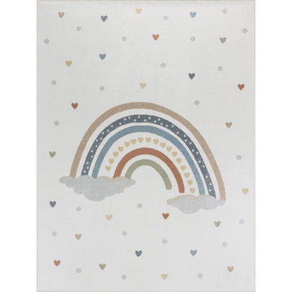 RAINI-BOW Machine Washable Rainbow Kids Room Rug Flat