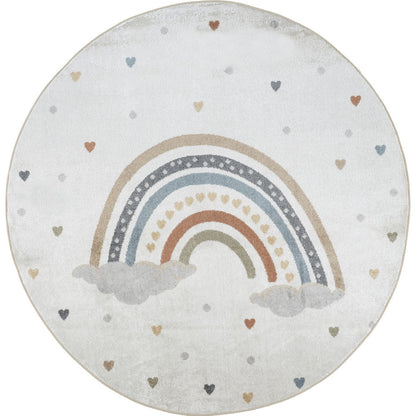 RAINI-BOW Machine Washable Rainbow Kids Room Rug Flat