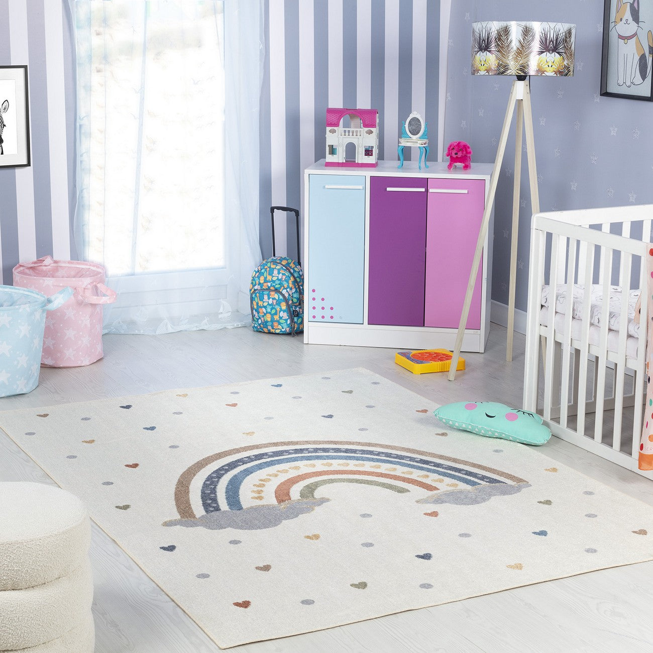 RAINI-BOW Machine Washable Rainbow Kids Room Rug Roomscene