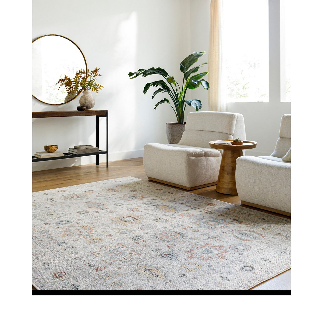 REESHA Our PNW Home x Livabliss Vintage Traditional Oriental Boho Ivory/Rust Area Rug Roomscene