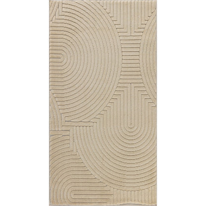 REYKO Indoor & Outdoor Scandi Modern Beige Area Rug Flat