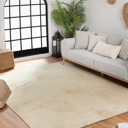 REYKO Indoor & Outdoor Scandi Modern Beige Area Rug Roomscene