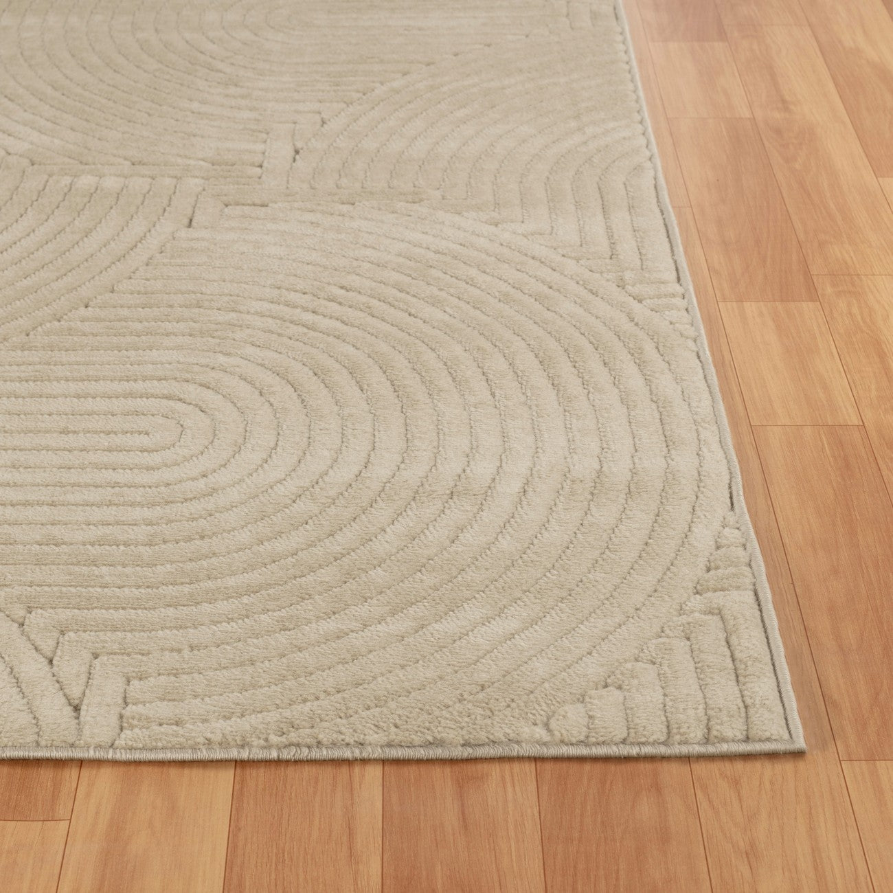 REYKO Indoor & Outdoor Scandi Modern Beige Area Rug Front