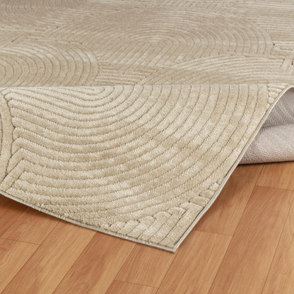 REYKO Indoor & Outdoor Scandi Modern Beige Area Rug Fold
