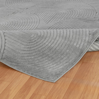 REYKO Indoor & Outdoor Scandi Modern Grey Area Rug Fold