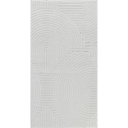REYKO Indoor & Outdoor Scandi Modern White Area Rug Flat