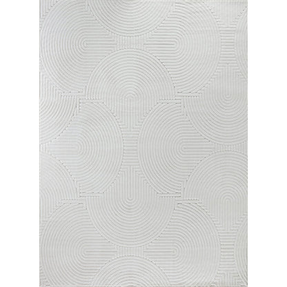 REYKO Indoor & Outdoor Scandi Modern White Area Rug Flat