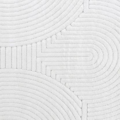 REYKO Indoor & Outdoor Scandi Modern White Area Rug Swatch