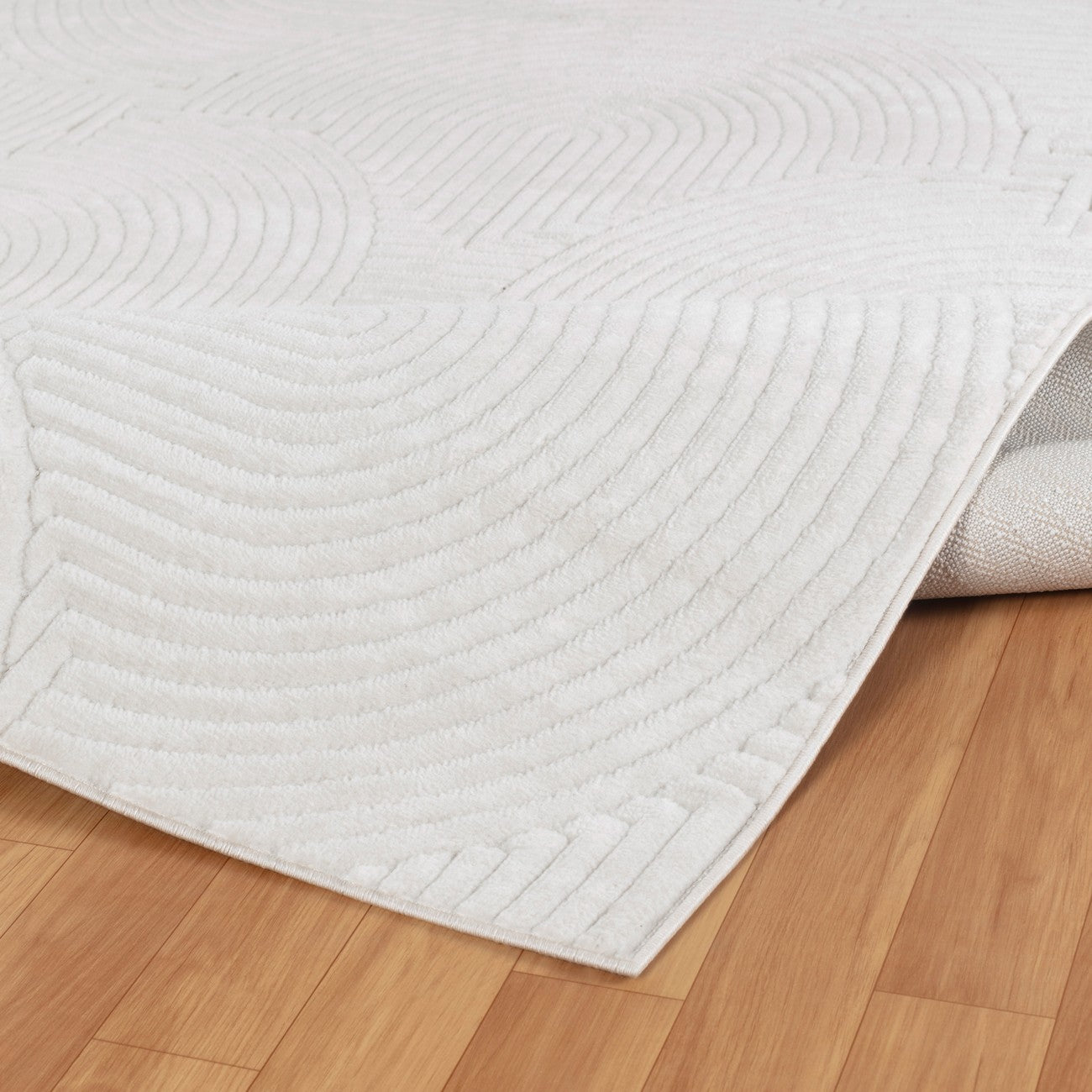 REYKO Indoor & Outdoor Scandi Modern White Area Rug Fold