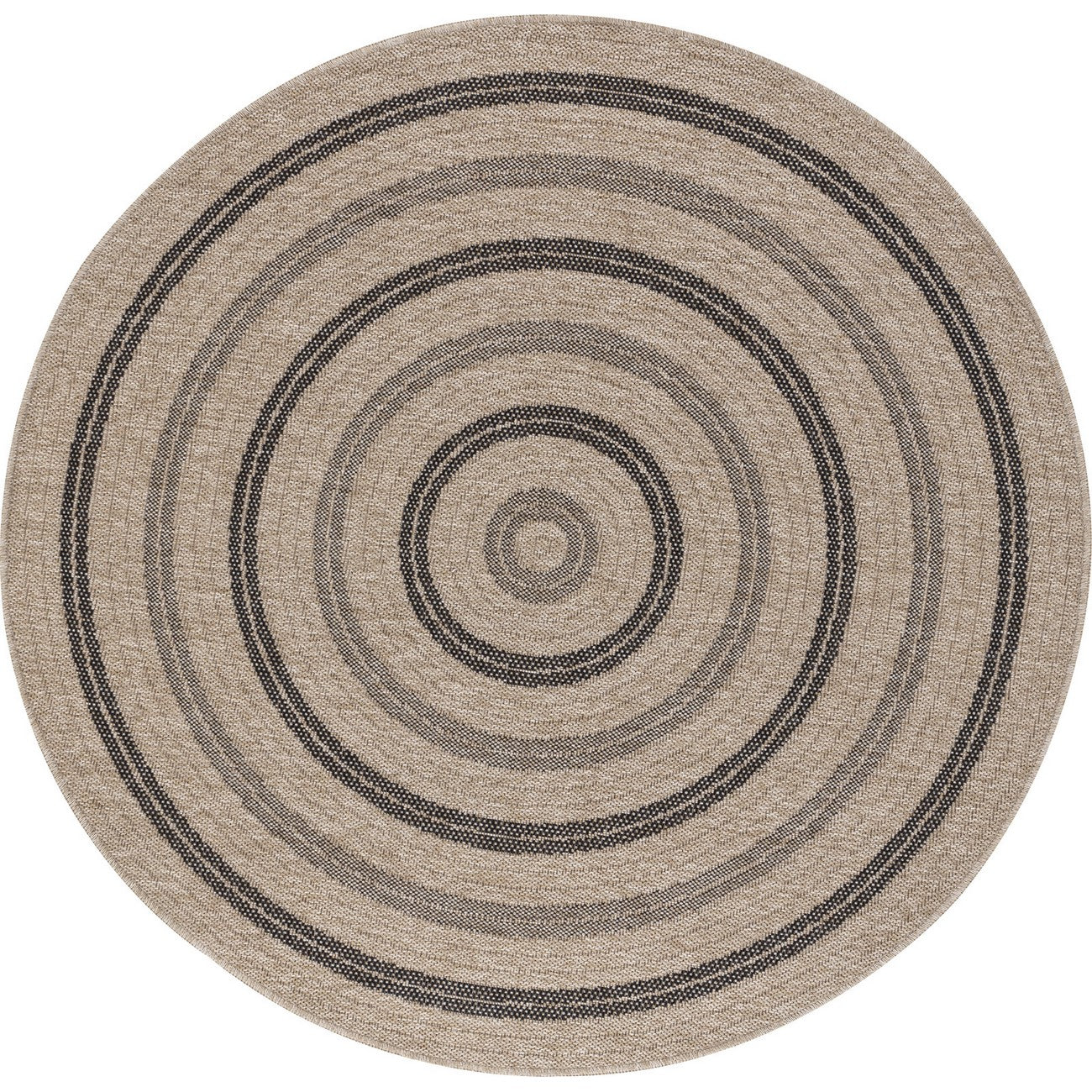 RHONDA Round Indoor & Outdoor Cottage Jute-Look Beige/Black Area Rug Flat