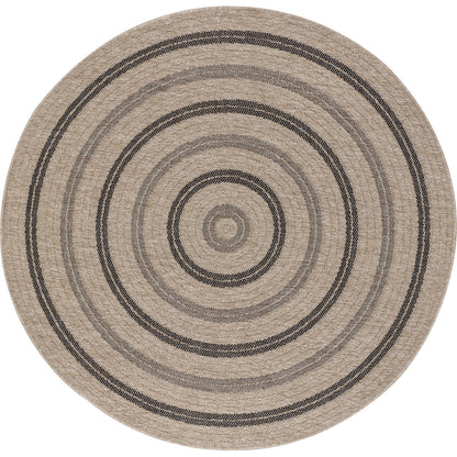 RHONDA Round Indoor & Outdoor Cottage Jute-Look Beige/Black Area Rug Flat