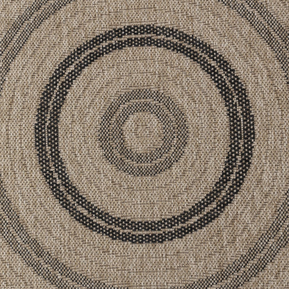 RHONDA Round Indoor & Outdoor Cottage Jute-Look Beige/Black Area Rug Swatch