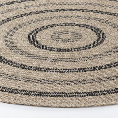 RHONDA Round Indoor & Outdoor Cottage Jute-Look Beige/Black Area Rug Front