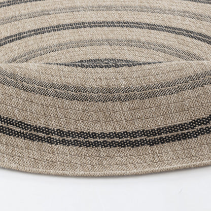 RHONDA Round Indoor & Outdoor Cottage Jute-Look Beige/Black Area Rug Fold