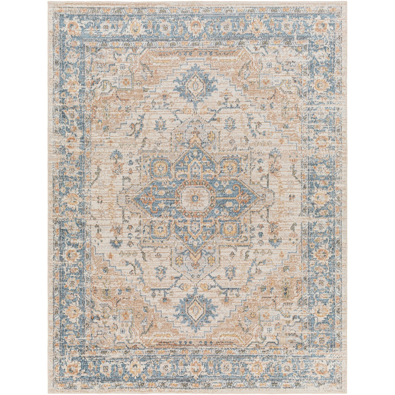 RIVER Machine Washable Traditional Boho Beige Area Rug Flat