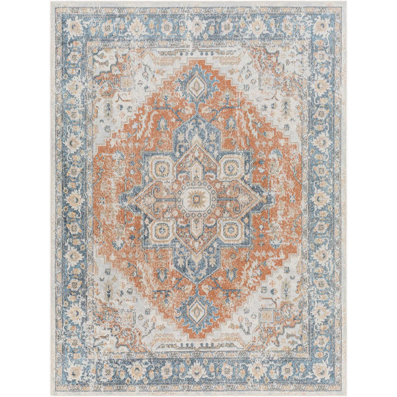 RIVER Machine Washable Traditional Boho Burnt Orange Area Rug Flat