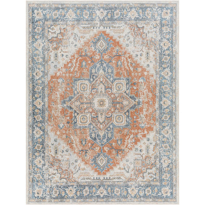 RIVER Machine Washable Traditional Boho Burnt Orange Area Rug Flat