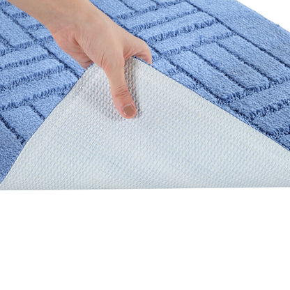 ROYAL 2 Piece Machine Washable Non-Slip Blue Bathroom Rug Set Detail