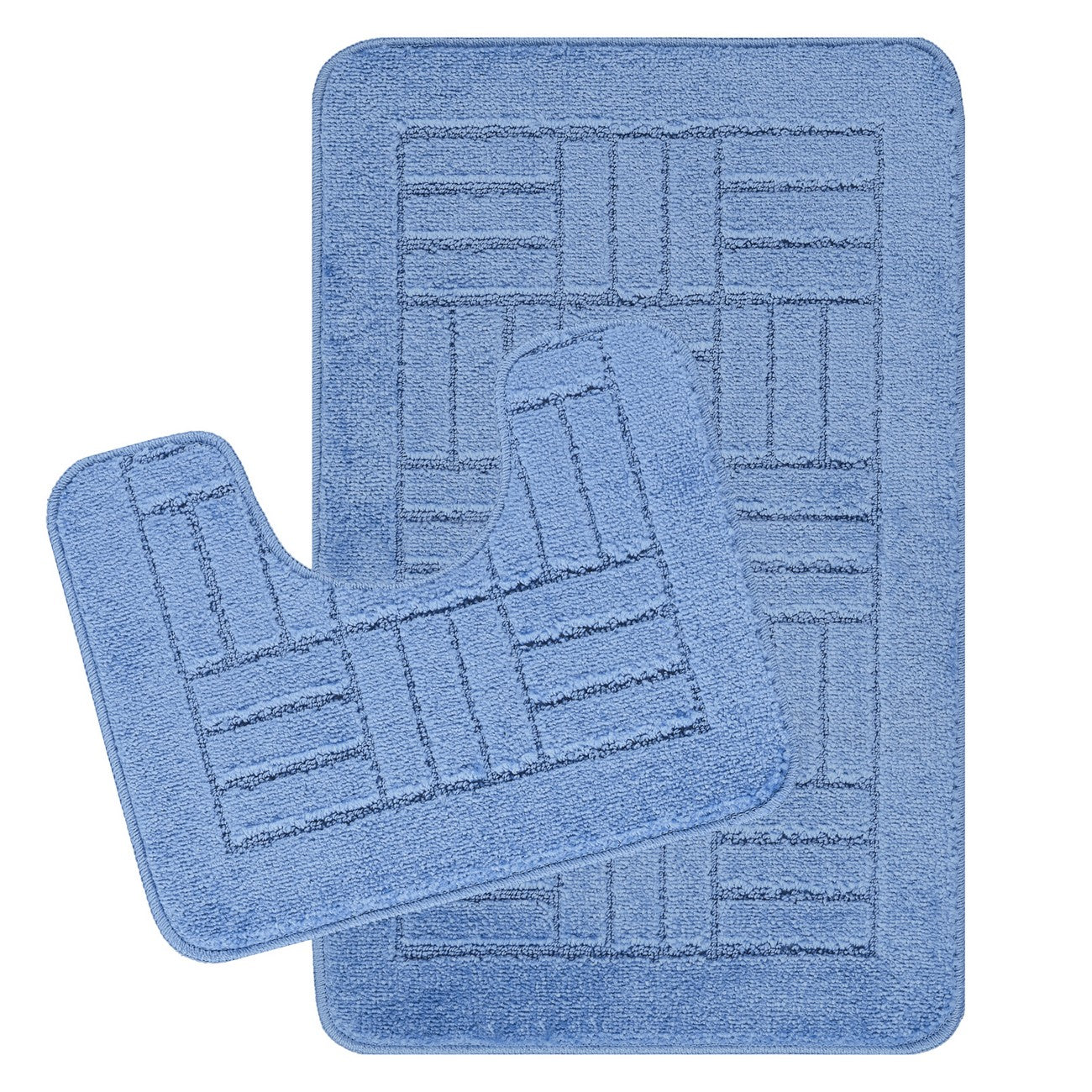 ROYAL 2 Piece Machine Washable Non-Slip Blue Bathroom Rug Set Set