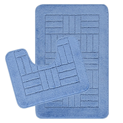 ROYAL 2 Piece Machine Washable Non-Slip Blue Bathroom Rug Set Set