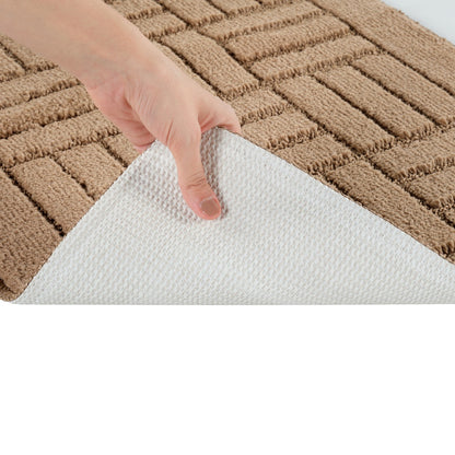 ROYAL 2 Piece Machine Washable Non-Slip Brown Bathroom Rug Set Detail
