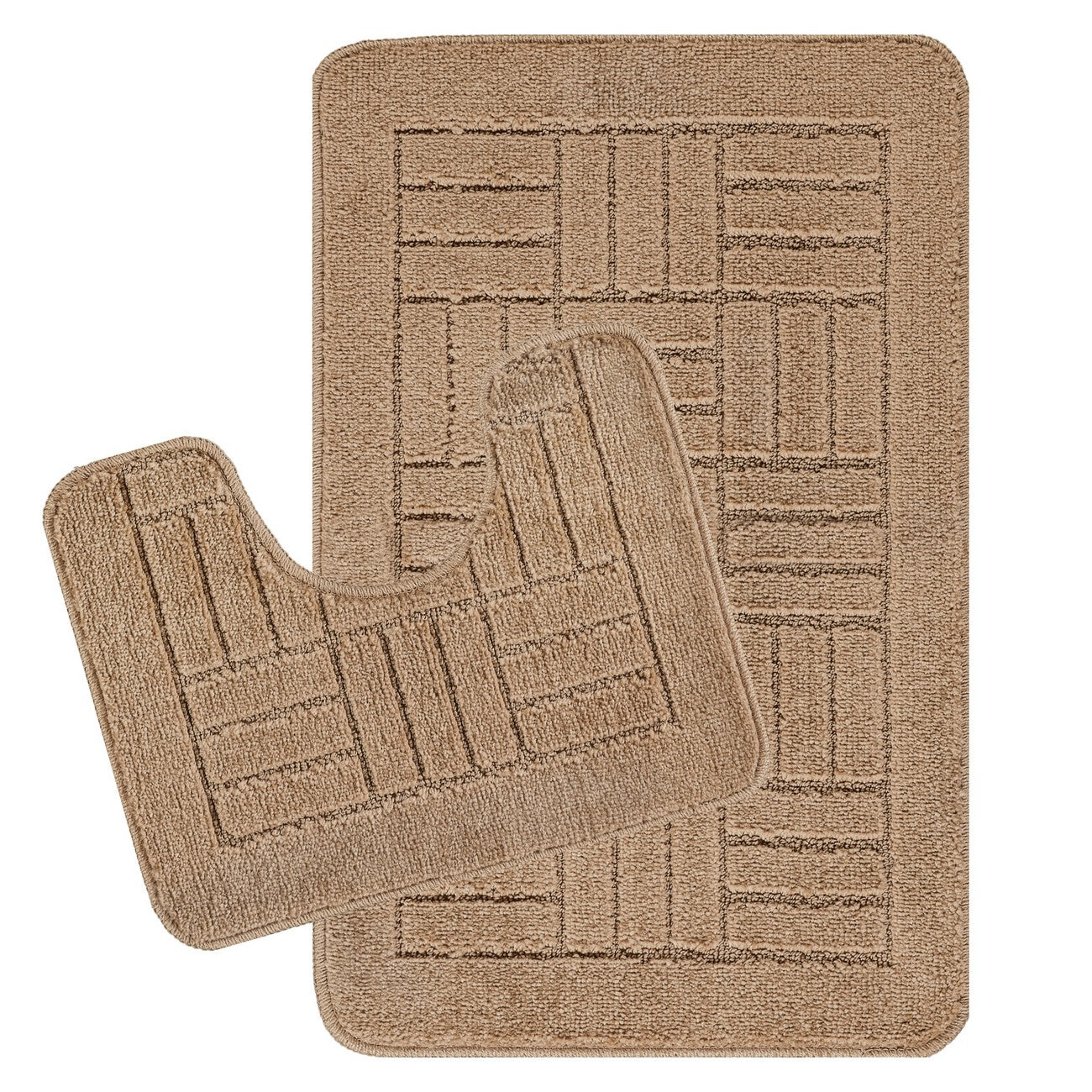 ROYAL 2 Piece Machine Washable Non-Slip Brown Bathroom Rug Set Set