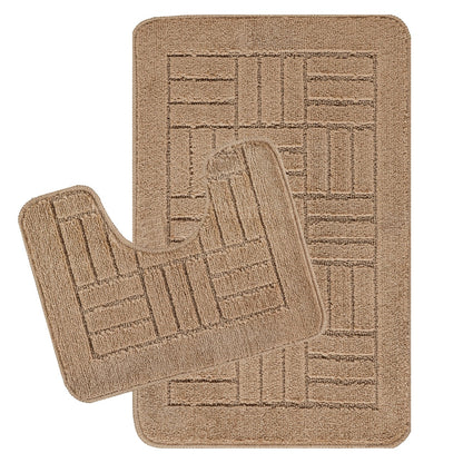 ROYAL 2 Piece Machine Washable Non-Slip Brown Bathroom Rug Set Set