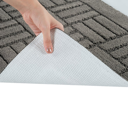 ROYAL 2 Piece Machine Washable Non-Slip Dark Grey Bathroom Rug Set Detail