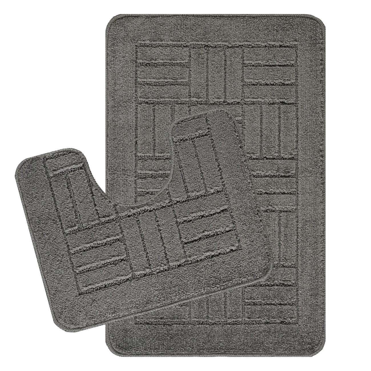 ROYAL 2 Piece Machine Washable Non-Slip Dark Grey Bathroom Rug Set Set